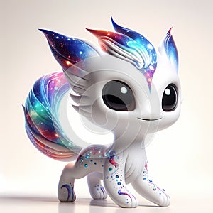 A 3D icon character quirky wolf toy decorated with cosmic elements. AI generated 3d icon for avatars, networks, websites, toy