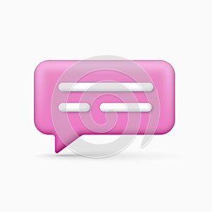 3d icon chat message in pink color on a white background. Chatting box, message box. Modern and trendy icon for web