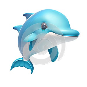 3d icon cute funny dolphin of underwater character cute cartoon shark, ocean predator cartoon style on Isolated Transparent png