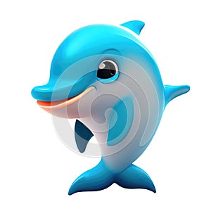 3d icon cute funny dolphin of underwater character cute cartoon shark, ocean predator cartoon style on Isolated Transparent png