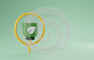 3D Icon of Electric Plugin with Leaf Icon. 3D Render