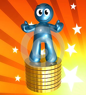 3d icon figure with gold coin piles