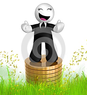 3d icon figure with gold coin piles