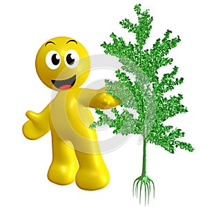 3d icon figure holding growing tree
