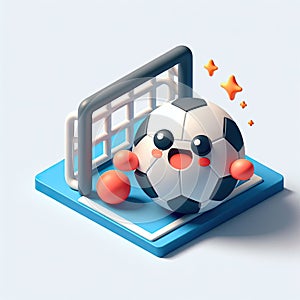 3D icon of a football ball and a goal in isometric style on a white background