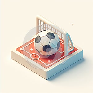 3D icon of a football ball and a goal in isometric style on a white background