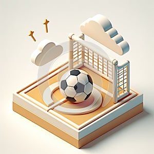 3D icon of a football ball and a goal in isometric style on a white background