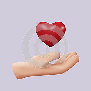 3D icon of a hand holding a heart. The concept of love, health. Color vector illustration, realistic style. Isolated