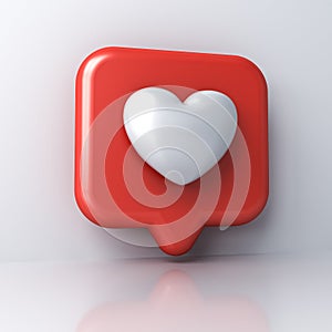 3d icon love like heart social media notification isolated over white wall background