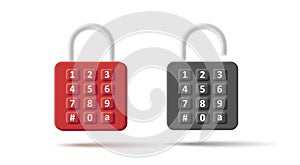 3d icon of padlock with code lock of buttons with numbers combination