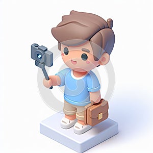 3D icon of a person taking a selfie in isometric style on a white background