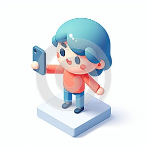 3D icon of a person taking a selfie in isometric style on a white background