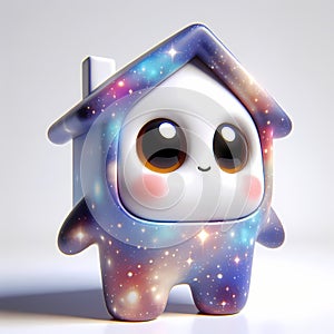 A 3D icon quirky character shaped like house, toy decorated with cosmic elements. AI generated 3d icon for avatars, networks,