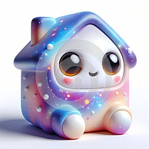 A 3D icon quirky character shaped like house, toy decorated with cosmic elements. AI generated 3d icon for avatars, networks,