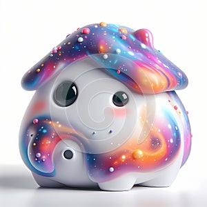 A 3D icon quirky character shaped like house, toy decorated with cosmic elements. AI generated 3d icon for avatars, networks,