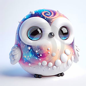 A 3D icon quirky character shaped like owl, toy decorated with cosmic elements. AI generated 3d icon for avatars, networks,