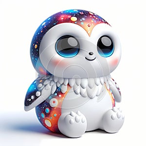 A 3D icon quirky character shaped like owl, toy decorated with cosmic elements. AI generated 3d icon for avatars, networks,