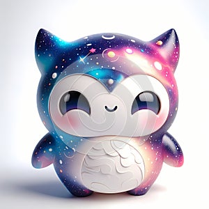 A 3D icon quirky character shaped like owl, toy decorated with cosmic elements. AI generated 3d icon for avatars, networks,