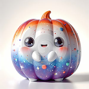 A 3D icon quirky character shaped like pumpkin, toy decorated with cosmic elements. AI generated 3d icon for avatars, networks,