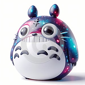 A 3D icon quirky character shaped like Totoro, toy decorated with cosmic elements. AI generated 3d icon for avatars, networks,