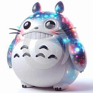 A 3D icon quirky character shaped like Totoro, toy decorated with cosmic elements. AI generated 3d icon for avatars, networks,