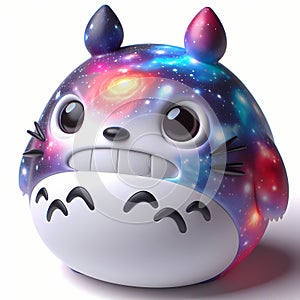 A 3D icon quirky character shaped like Totoro, toy decorated with cosmic elements. AI generated 3d icon for avatars, networks,