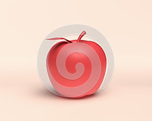 3d Icon, a red apple, monochrome red fruit, flat color, 3d Rendering, healthy food