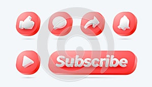 3d icon set Like, Comment, Share, notification, and Subscribe Button design