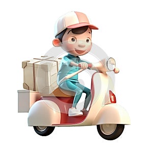 3d icon Shipping fast delivery man riding motorcycle symbol cartoon character isolated background transparent png. Generative ai