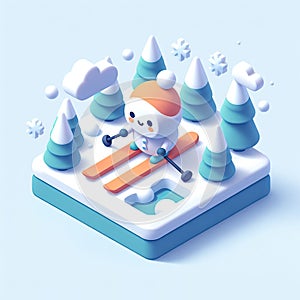 3D icon of a skis and snow in isometric style on a white background
