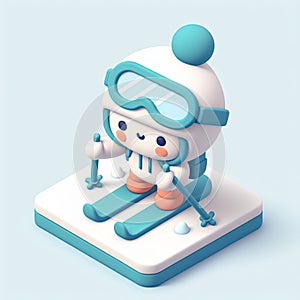 3D icon of a skis and snow in isometric style on a white background