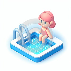 3D icon of a swimmer and a pool in isometric style on a white background