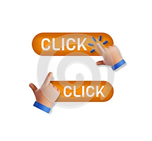 3d icon vector illustration - 3d Click here button with hand pointer vectors. 3d hand pointing icon. Eps 10