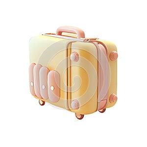 3d icon yellow travel plastic suitcase with wheels cartoon fluffy isolated Transparent background png. Generative ai