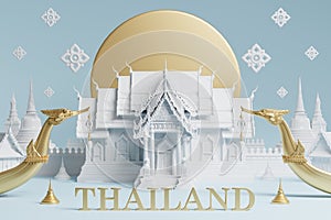 3d The iconic of thailand travel concept the most beautiful places to visit in thailand in 3d illustration, thai architecture and