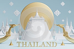 3d The iconic of thailand travel concept the most beautiful places to visit in thailand in 3d illustration, thai architecture and