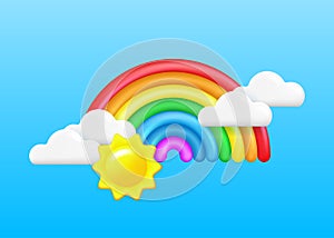 3D icons of the sun, clouds and rainbow