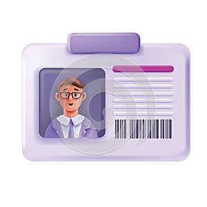 3D ID card, vector person employee staff document, passport credentials customer identity badge.