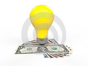 3d idea bulb and US dollars money