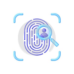 3D Identity person with fingerprint. Scan loupe icon. People search concept. Fingerprint scanning