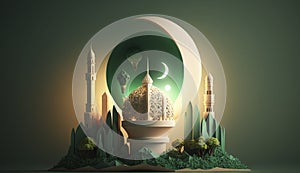 3d illudtration of amazing architecture design of muslim mosque ramadan concept,
