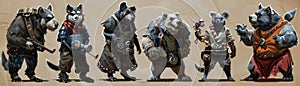 3D illustrated animal heroes in halftone gear, ready for action in a graphic novel style
