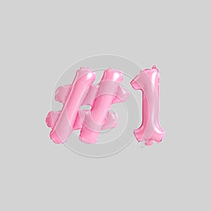 3d illustration of 1 hashtag pink balloons isolated on white background