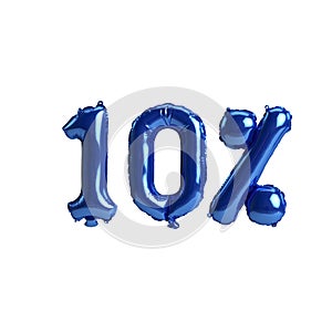 3d illustration of 10 percent blue balloons isolated on white background