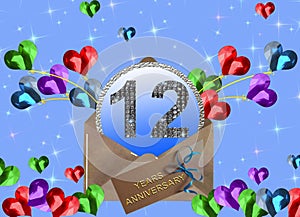 3d illustration, 12 anniversary. golden numbers on a festive background. poster or card for anniversary celebration, party