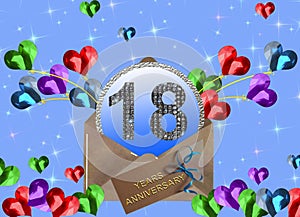 3d illustration, 18 anniversary. golden numbers on a festive background. poster or card for anniversary celebration, party