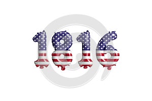 3d illustration of 1816 balloon with USA flag colors isolated on white background