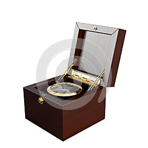 3D illustration of a 19th century two day mahogany marine chronometer isolated on white background