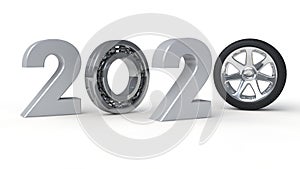 3D illustration of 2019, the date of the new year with the rolling bearing. The idea of the mechanism of the time machine, the
