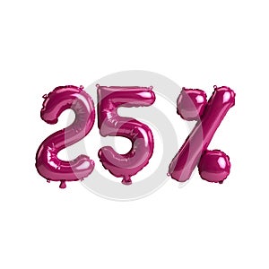 3d illustration of 25 percent dark pink balloons isolated on background